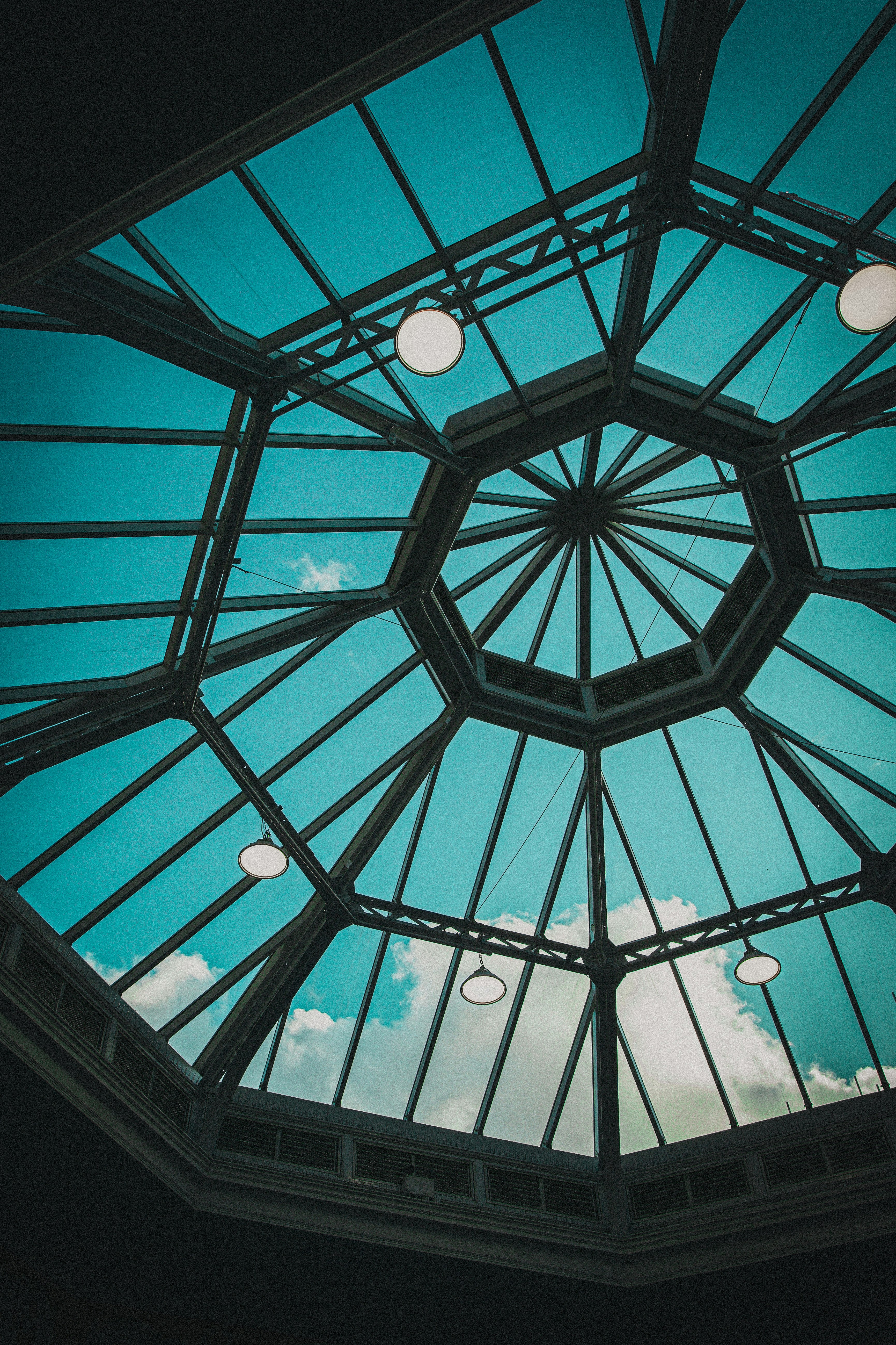 black metal framed glass roof